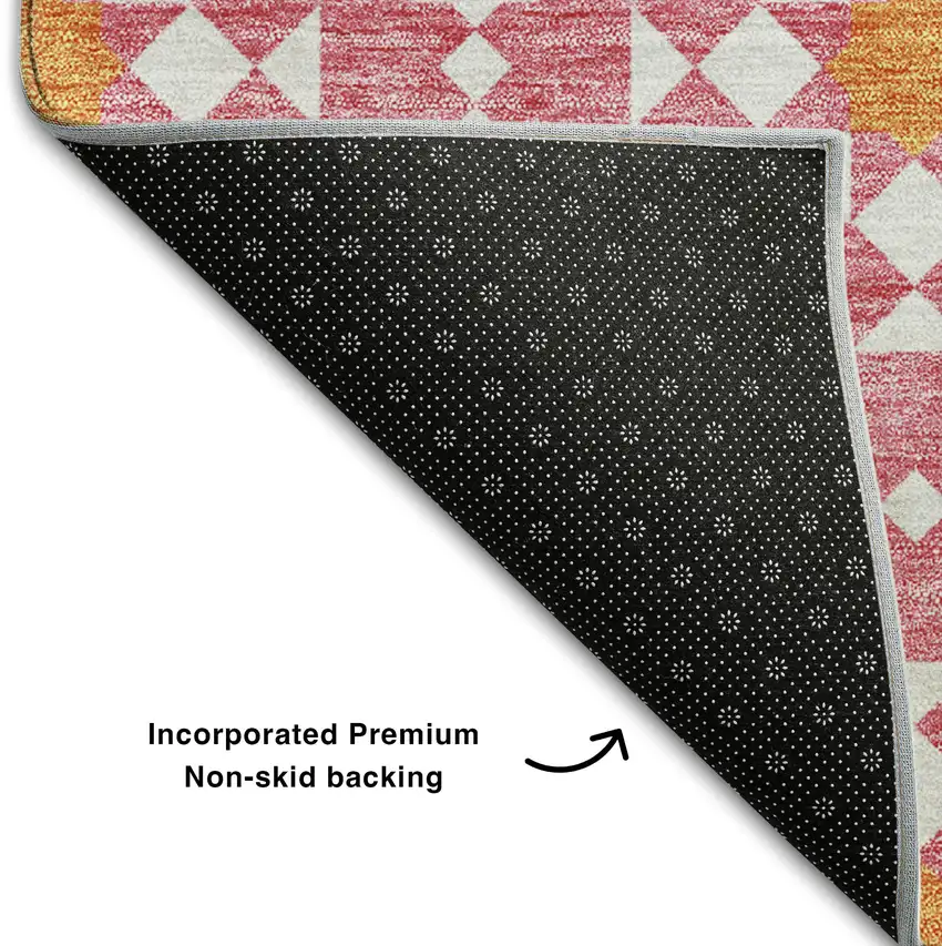 Pink Ivory And Orange Geometric Washable Area Rug With UV Protection Photo 7