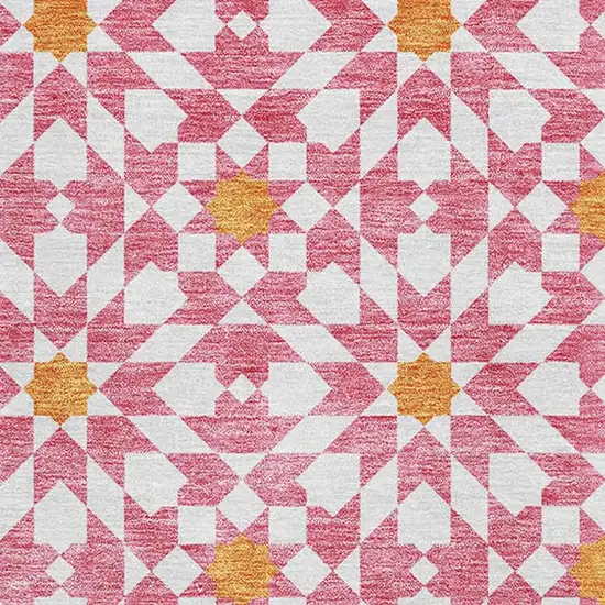Pink Ivory And Orange Geometric Washable Area Rug With UV Protection Photo 3