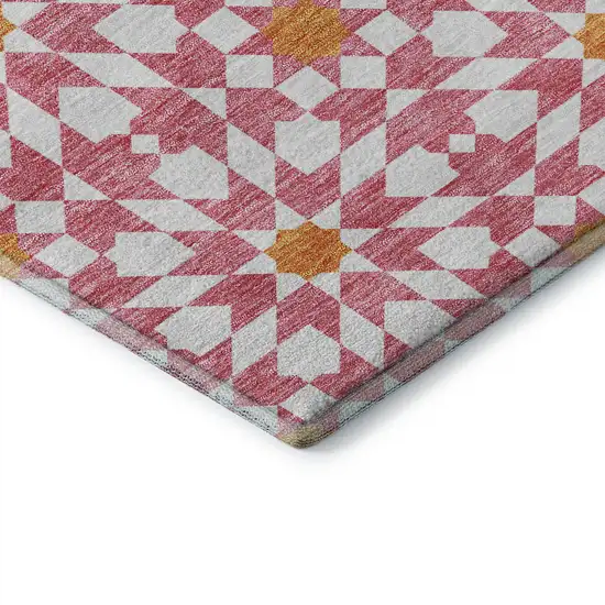 Pink Ivory And Orange Geometric Washable Area Rug With UV Protection Photo 8