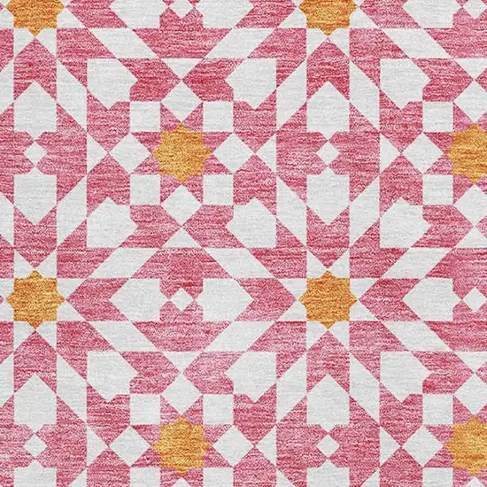 Pink Ivory And Orange Geometric Washable Area Rug With UV Protection Photo 3