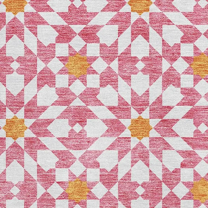 Pink Ivory And Orange Geometric Washable Area Rug With UV Protection Photo 3