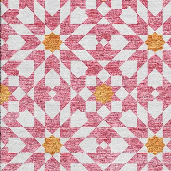Pink Ivory And Orange Geometric Washable Area Rug With UV Protection Photo 3