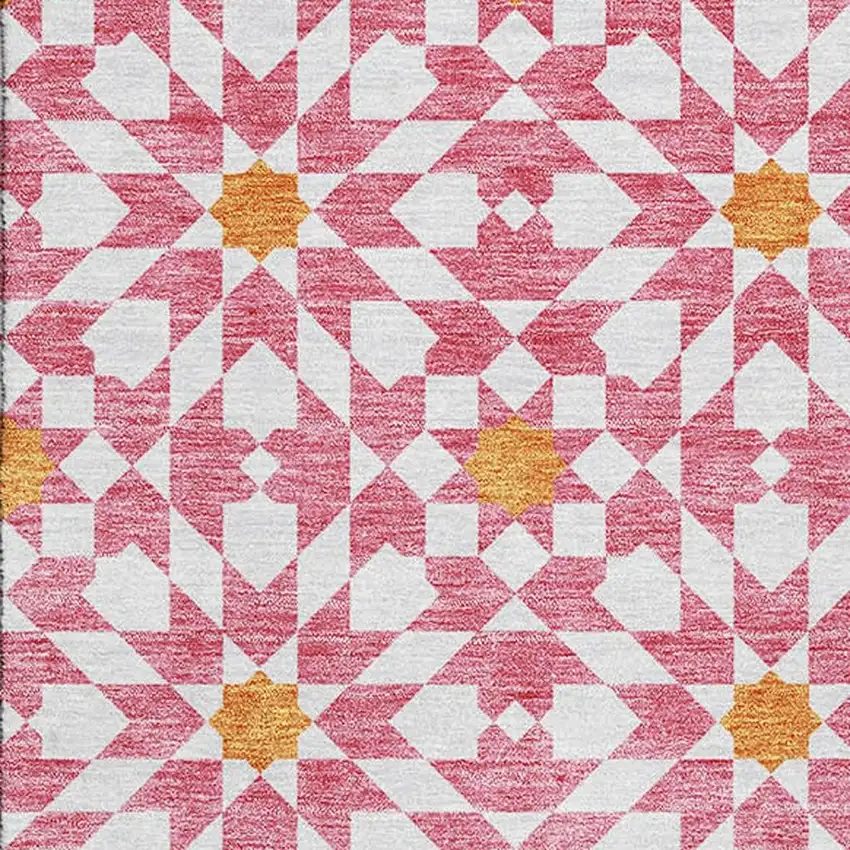 Pink Ivory And Orange Geometric Washable Area Rug With UV Protection Photo 3