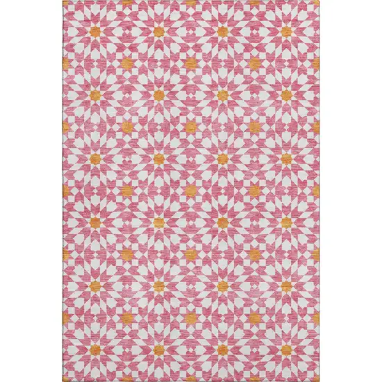 Pink Ivory And Orange Geometric Washable Area Rug With UV Protection Photo 1