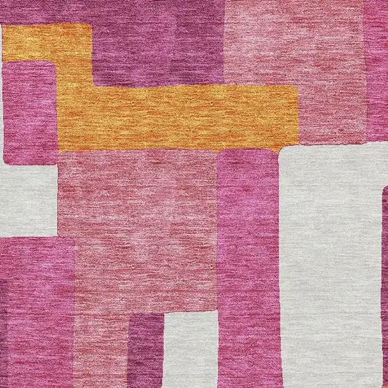 Pink Ivory And Orange Geometric Washable Area Rug With UV Protection Photo 2