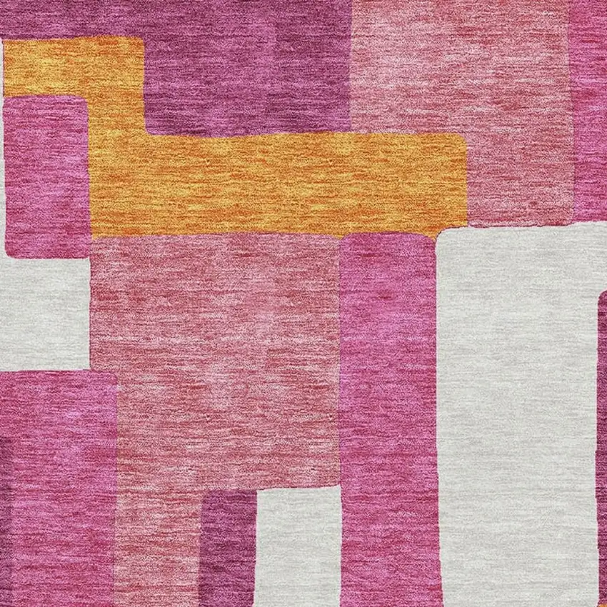 Pink Ivory And Orange Geometric Washable Area Rug With UV Protection Photo 2