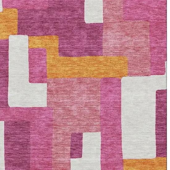 Pink Ivory And Orange Geometric Washable Area Rug With UV Protection Photo 3