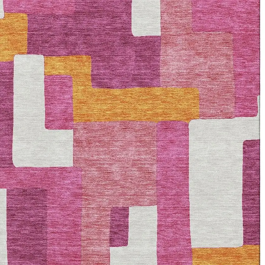 Pink Ivory And Orange Geometric Washable Area Rug With UV Protection Photo 3