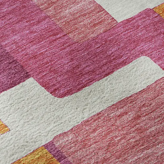 Pink Ivory And Orange Geometric Washable Area Rug With UV Protection Photo 9