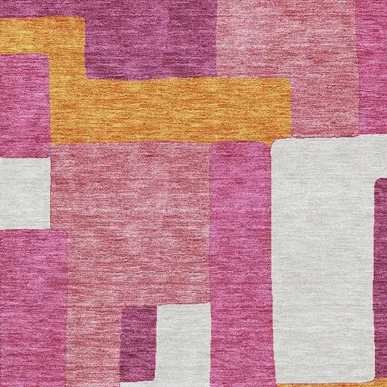 Pink Ivory And Orange Geometric Washable Area Rug With UV Protection Photo 2