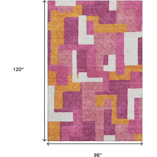 Pink Ivory And Orange Geometric Washable Area Rug With UV Protection Photo 8