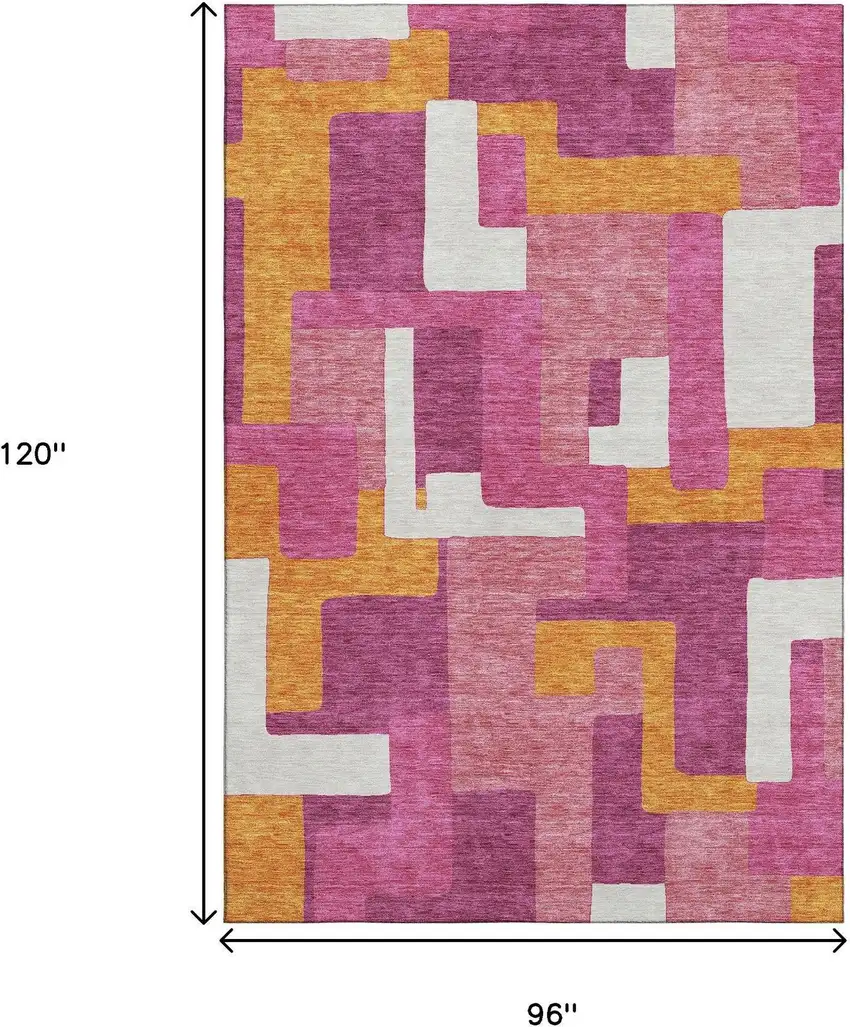 Pink Ivory And Orange Geometric Washable Area Rug With UV Protection Photo 8