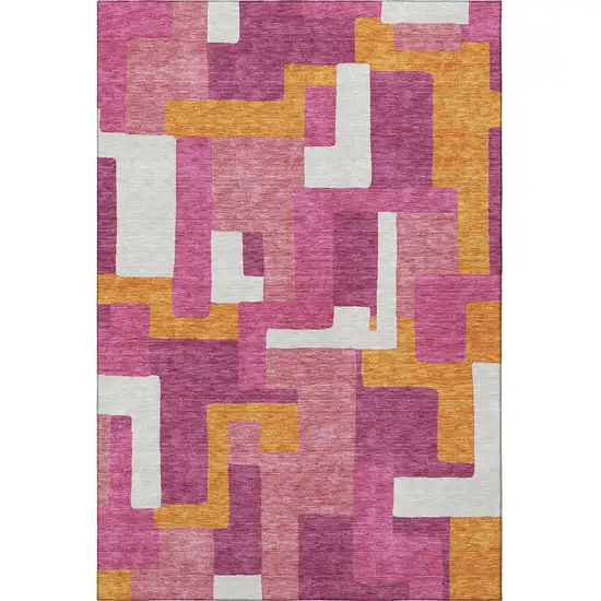 Pink Ivory And Orange Geometric Washable Area Rug With UV Protection Photo 3