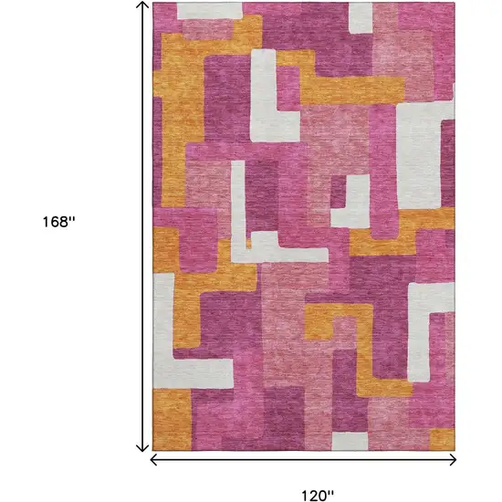 Pink Ivory And Orange Geometric Washable Area Rug With UV Protection Photo 8