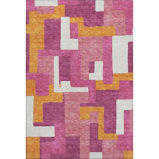 Pink Ivory And Orange Geometric Washable Area Rug With UV Protection Photo 1
