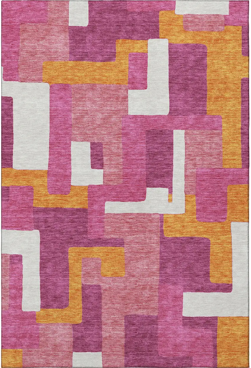 Pink Ivory And Orange Geometric Washable Area Rug With UV Protection Photo 3