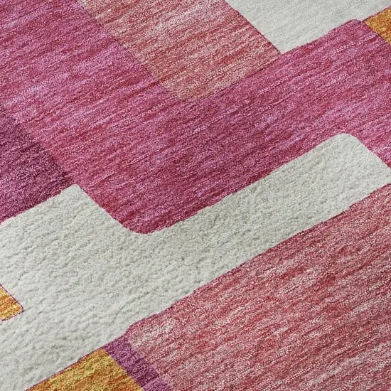 Pink Ivory And Orange Geometric Washable Area Rug With UV Protection Photo 7