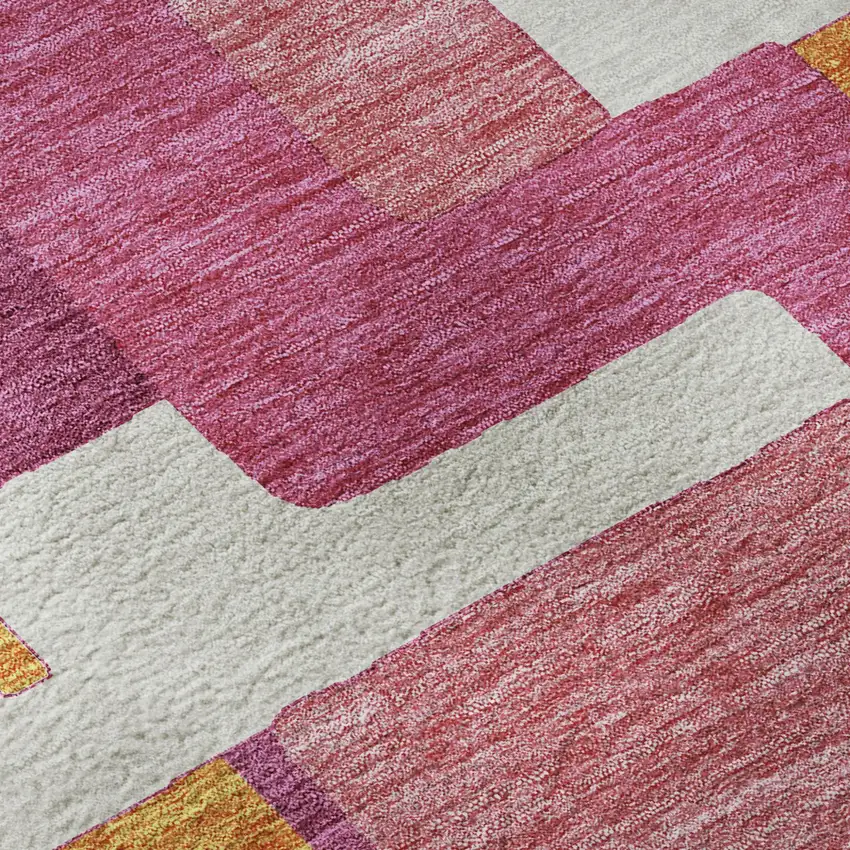 Pink Ivory And Orange Geometric Washable Area Rug With UV Protection Photo 7