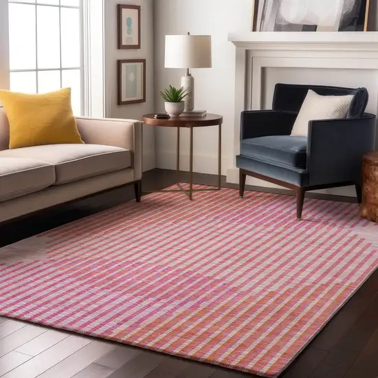 Pink Ivory And Orange Geometric Washable Area Rug With UV Protection Photo 4