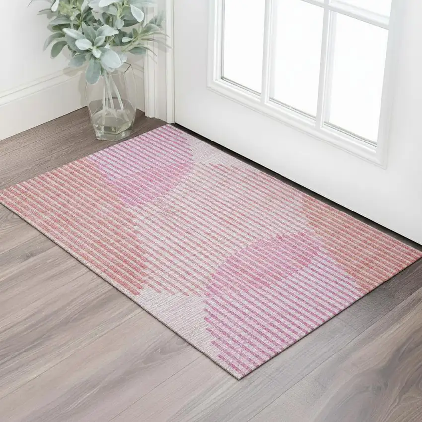 Pink Ivory And Orange Geometric Washable Area Rug With UV Protection Photo 2