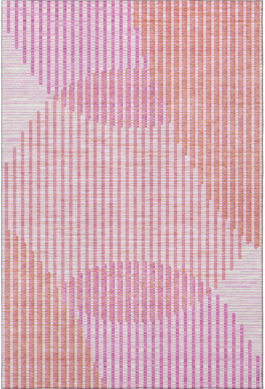 Pink Ivory And Orange Geometric Washable Area Rug With UV Protection Photo 3