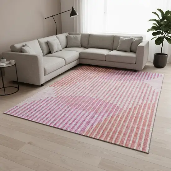 Pink Ivory And Orange Geometric Washable Area Rug With UV Protection Photo 2