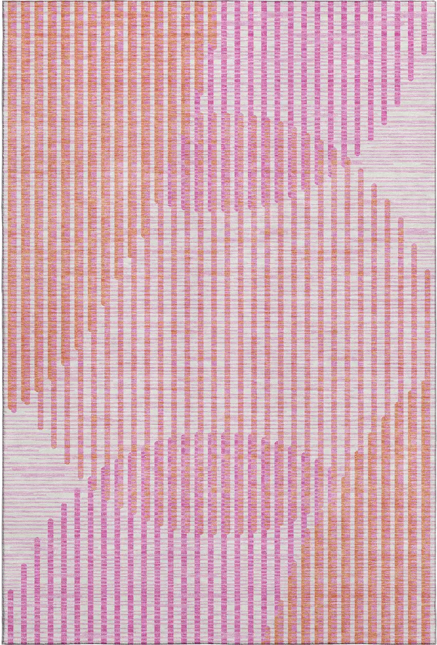 Pink Ivory And Orange Geometric Washable Area Rug With UV Protection Photo 1
