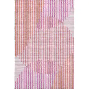 Photo of Pink Ivory And Orange Geometric Washable Area Rug With UV Protection