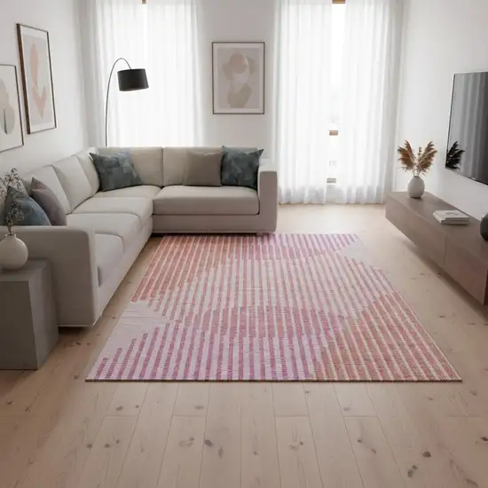 Pink Ivory And Orange Geometric Washable Area Rug With UV Protection Photo 2