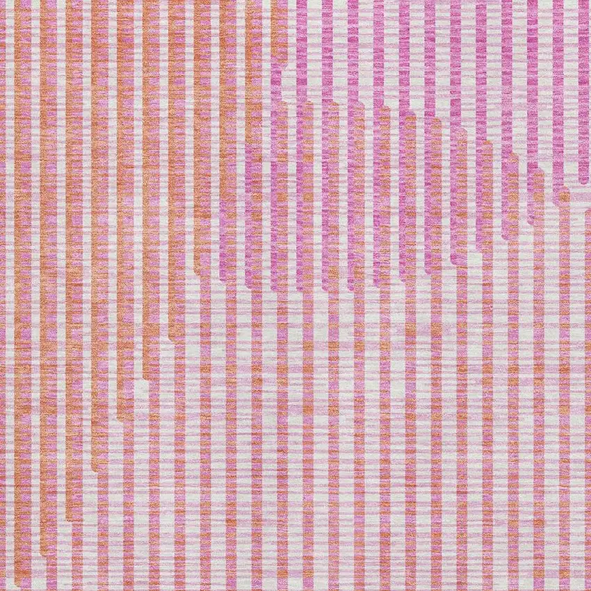 Pink Ivory And Orange Geometric Washable Area Rug With UV Protection Photo 2