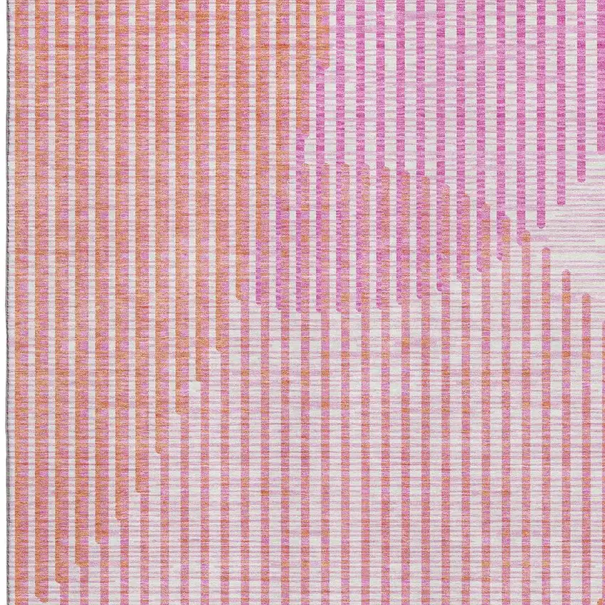 Pink Ivory And Orange Geometric Washable Area Rug With UV Protection Photo 3