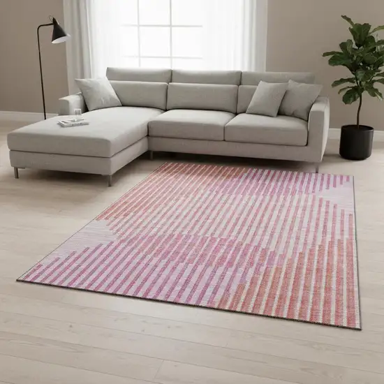 Pink Ivory And Orange Geometric Washable Area Rug With UV Protection Photo 2