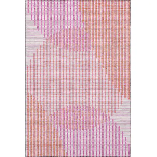 Pink Ivory And Orange Geometric Washable Area Rug With UV Protection Photo 3