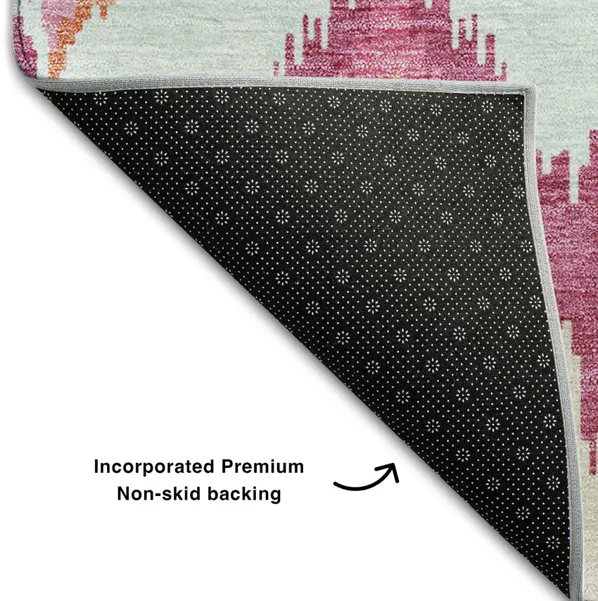 Pink Ivory And Orange Ikat Washable Area Rug With UV Protection Photo 7