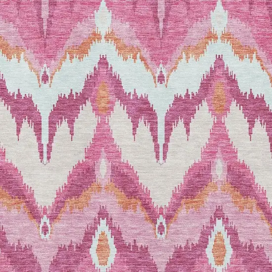 Pink Ivory And Orange Ikat Washable Area Rug With UV Protection Photo 3