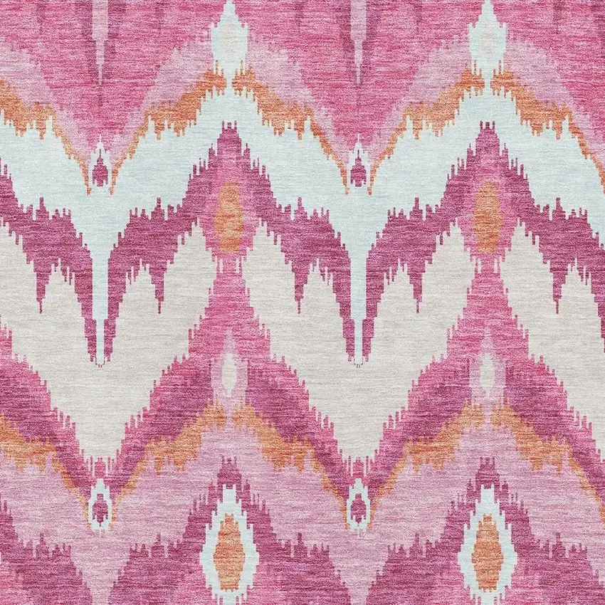 Pink Ivory And Orange Ikat Washable Area Rug With UV Protection Photo 3