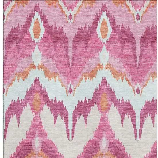 Pink Ivory And Orange Ikat Washable Area Rug With UV Protection Photo 3