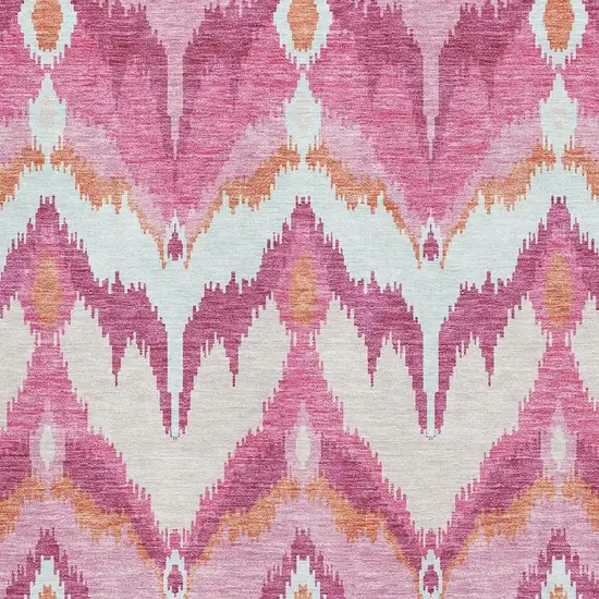 Pink Ivory And Orange Ikat Washable Area Rug With UV Protection Photo 3