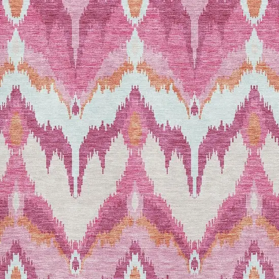 Pink Ivory And Orange Ikat Washable Area Rug With UV Protection Photo 3