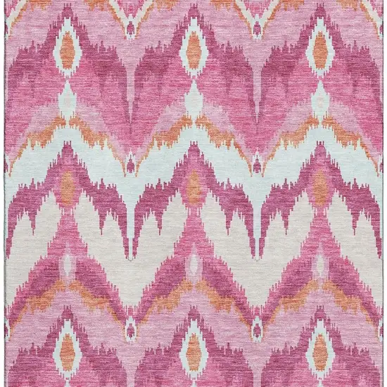 Pink Ivory And Orange Ikat Washable Area Rug With UV Protection Photo 4