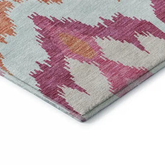 Pink Ivory And Orange Ikat Washable Area Rug With UV Protection Photo 7