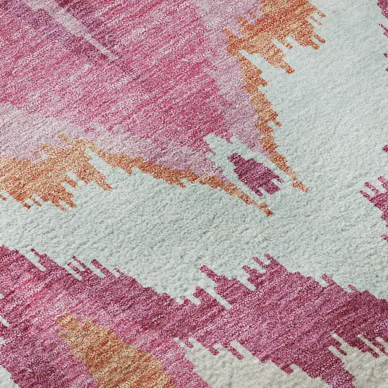 Pink Ivory And Orange Ikat Washable Area Rug With UV Protection Photo 9