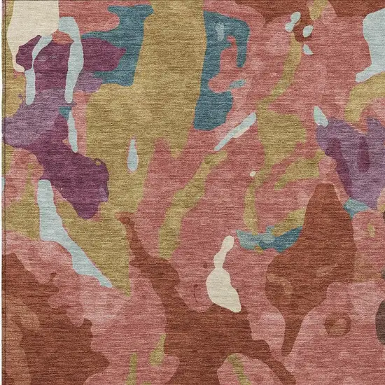 Pink Ivory And Purple Abstract Washable Indoor Outdoor Area Rug Photo 5