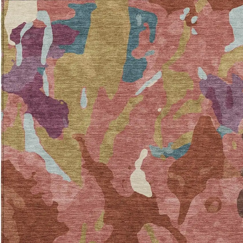 Pink Ivory And Purple Abstract Washable Indoor Outdoor Area Rug Photo 5