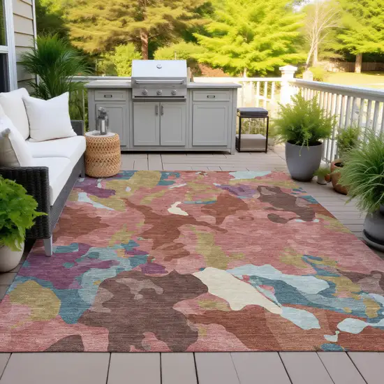 Pink Ivory And Purple Abstract Washable Indoor Outdoor Area Rug Photo 9