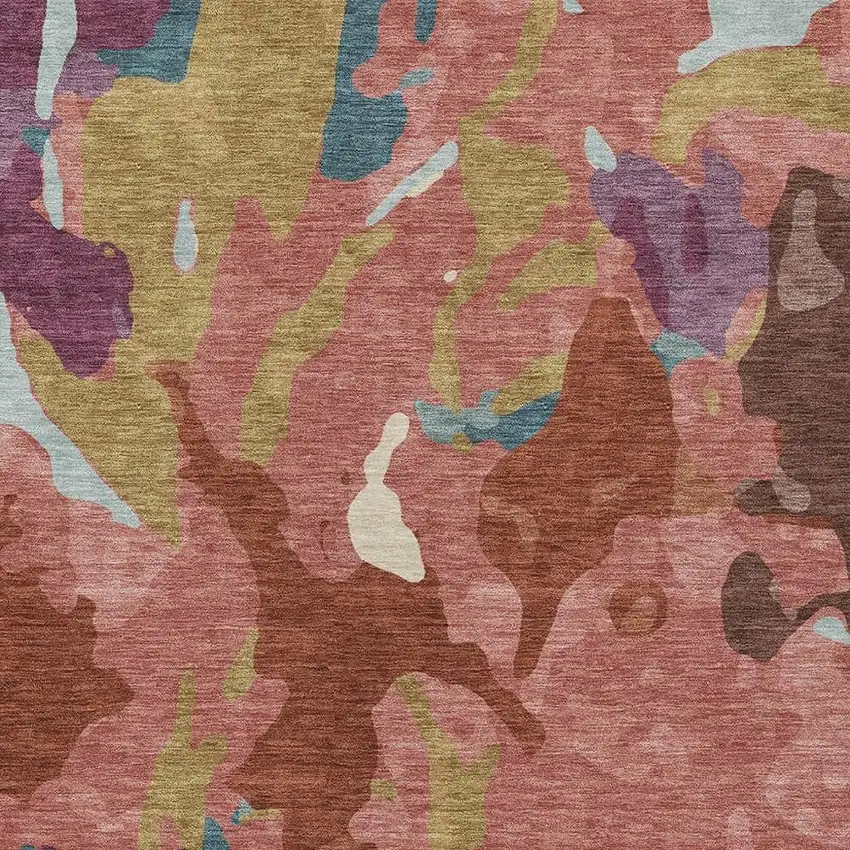 Pink Ivory And Purple Abstract Washable Indoor Outdoor Area Rug Photo 6