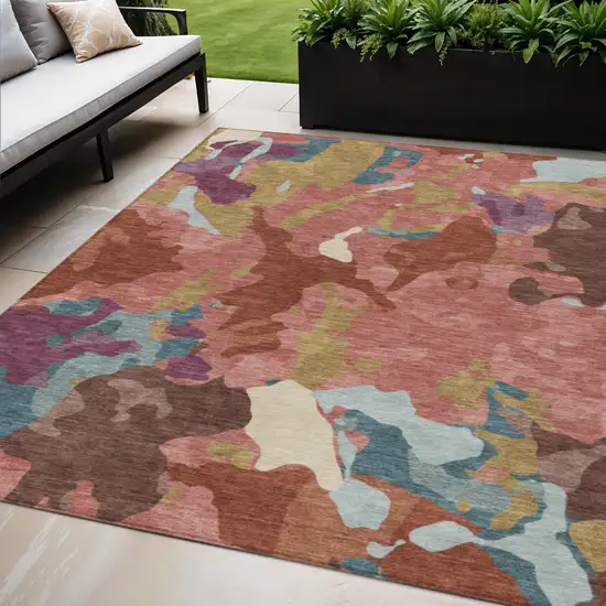 Pink Ivory And Purple Abstract Washable Indoor Outdoor Area Rug Photo 2