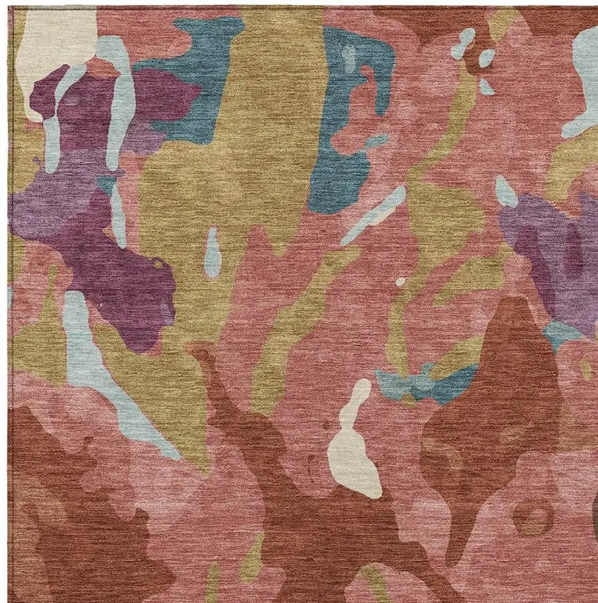 Pink Ivory And Purple Abstract Washable Indoor Outdoor Area Rug Photo 6