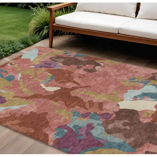 Pink Ivory And Purple Abstract Washable Indoor Outdoor Area Rug Photo 2