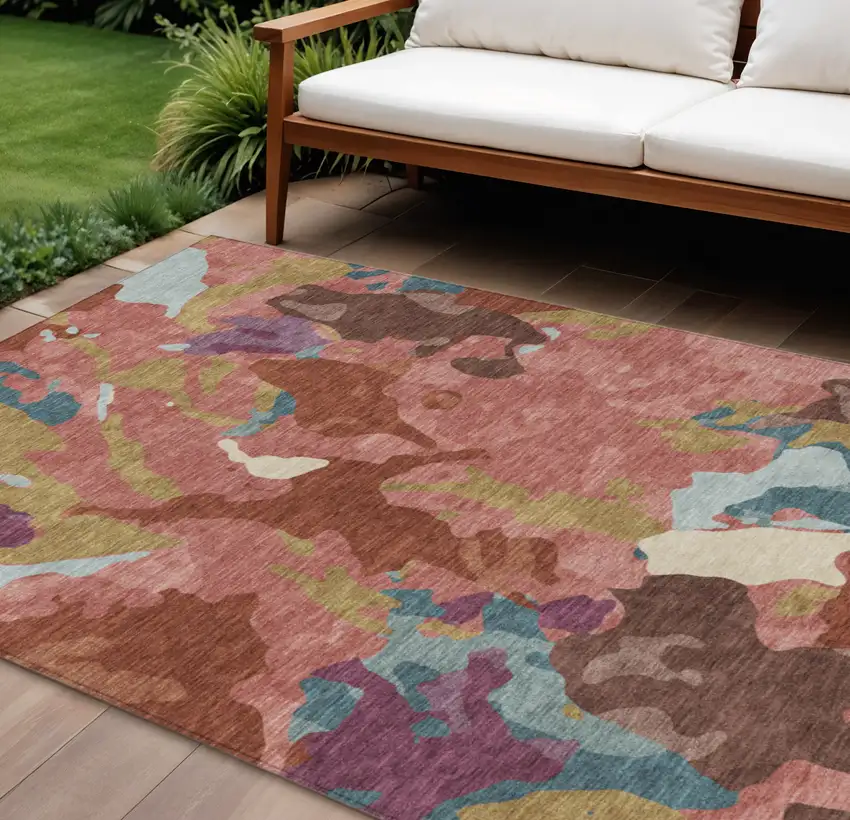 Pink Ivory And Purple Abstract Washable Indoor Outdoor Area Rug Photo 2